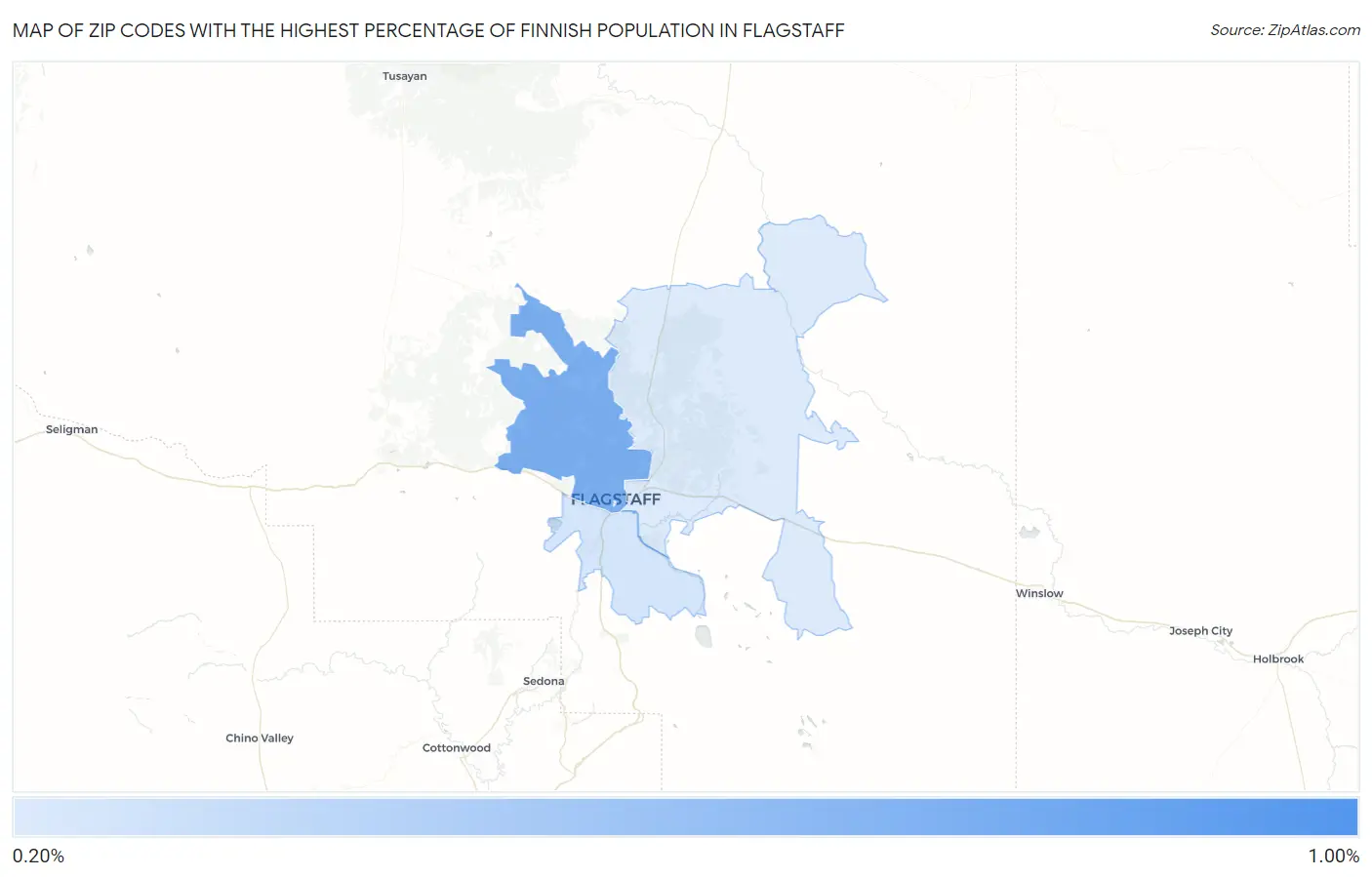 Zip Codes with the Highest Percentage of Finnish Population in Flagstaff Map