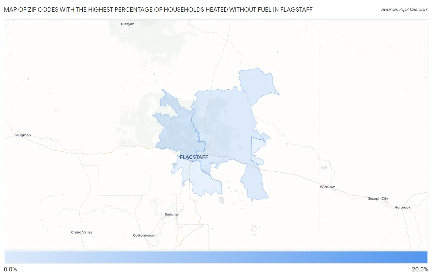 Zip Codes with the Highest Percentage of Households Heated without Fuel in Flagstaff Map
