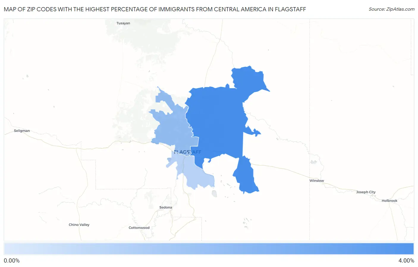 Zip Codes with the Highest Percentage of Immigrants from Central America in Flagstaff Map
