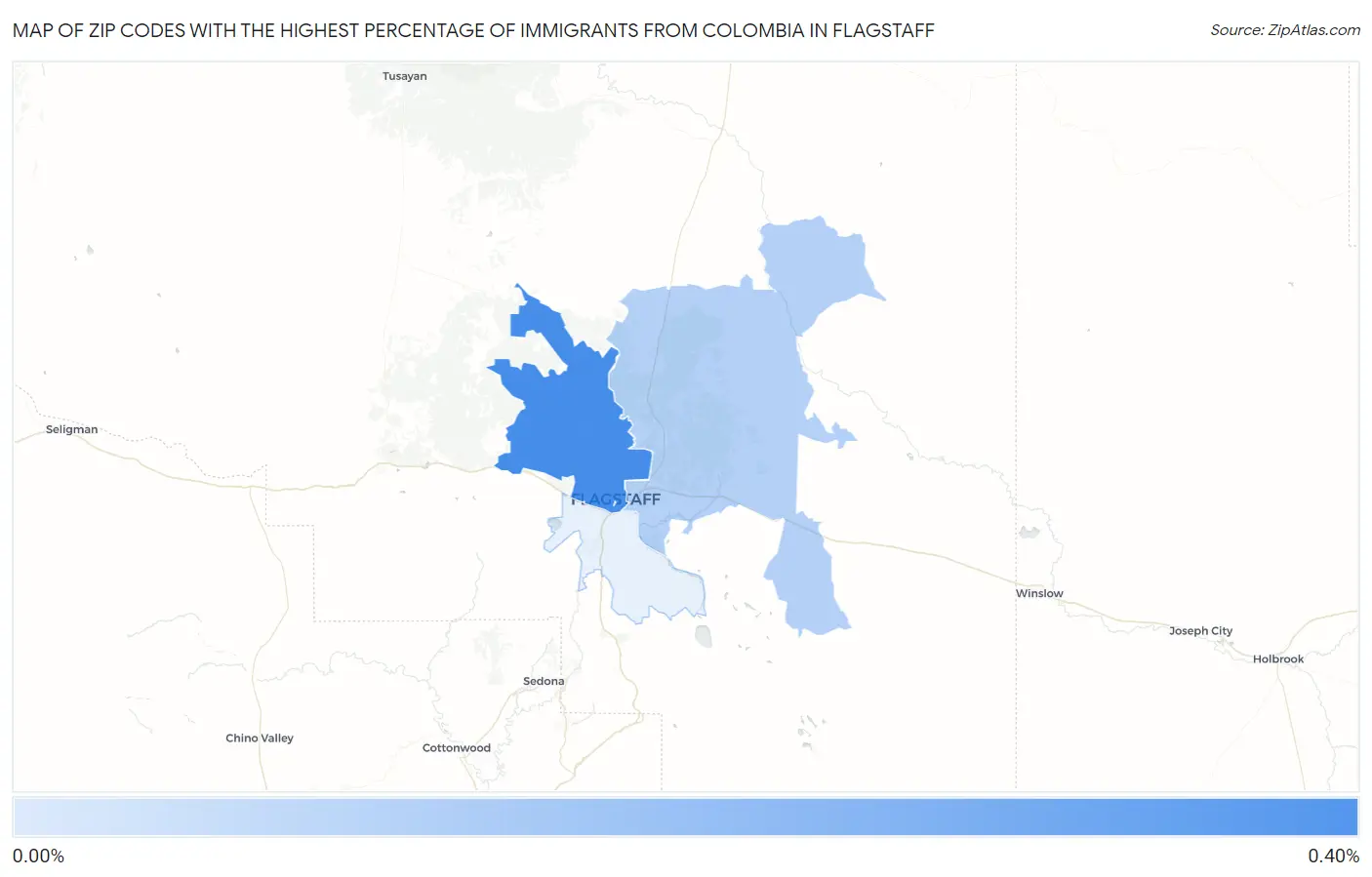 Zip Codes with the Highest Percentage of Immigrants from Colombia in Flagstaff Map