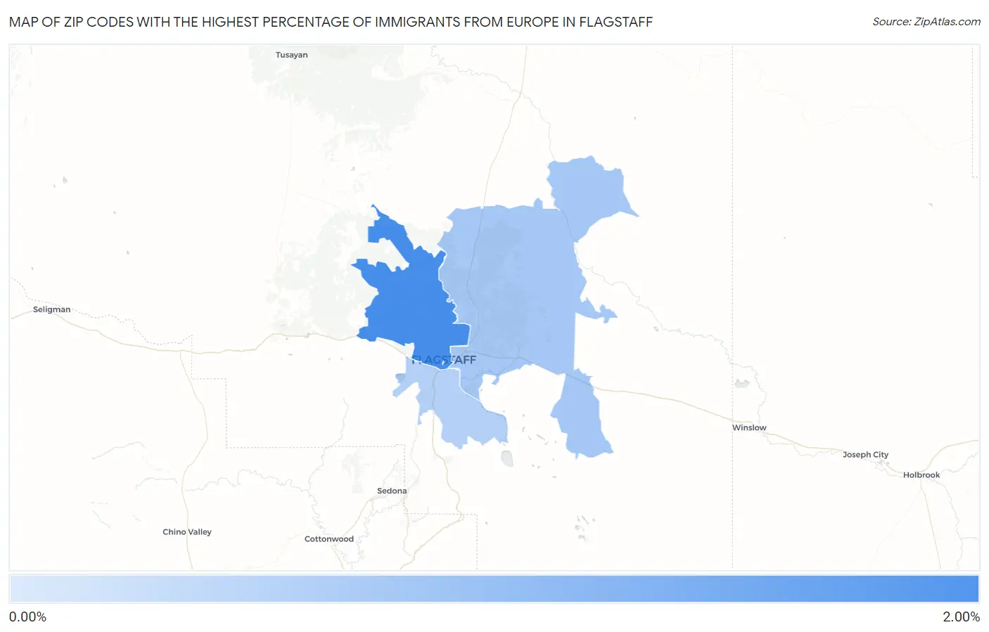 Zip Codes with the Highest Percentage of Immigrants from Europe in Flagstaff Map