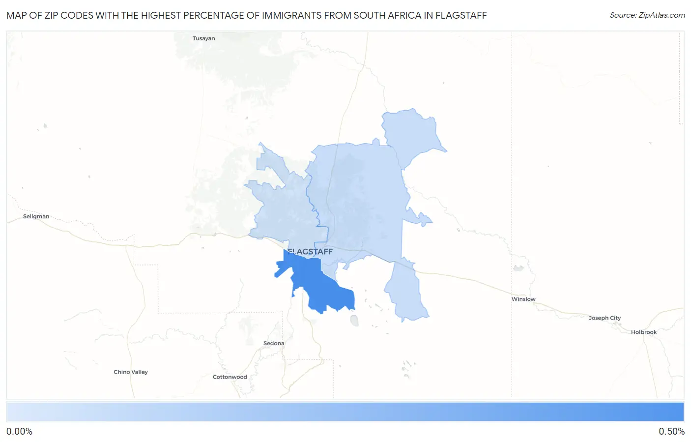 Zip Codes with the Highest Percentage of Immigrants from South Africa in Flagstaff Map