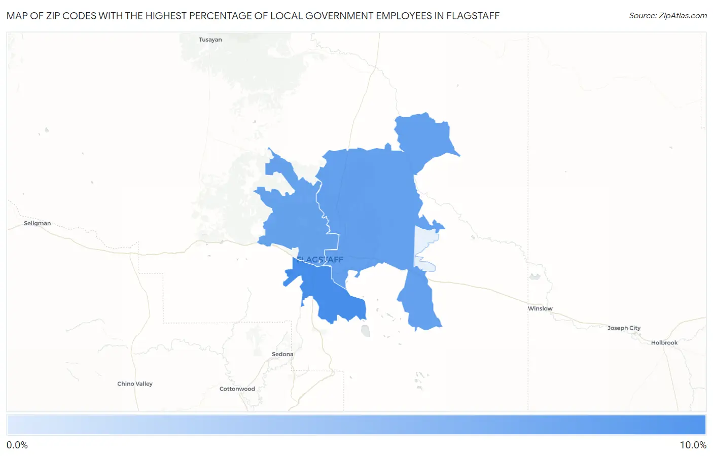 Zip Codes with the Highest Percentage of Local Government Employees in Flagstaff Map