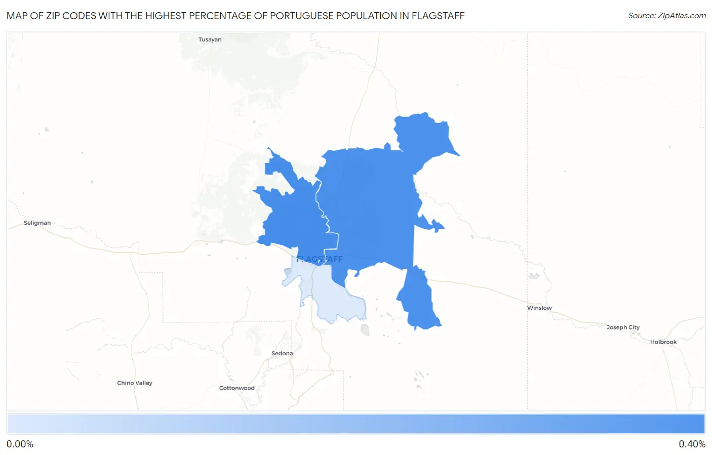 Zip Codes with the Highest Percentage of Portuguese Population in Flagstaff Map