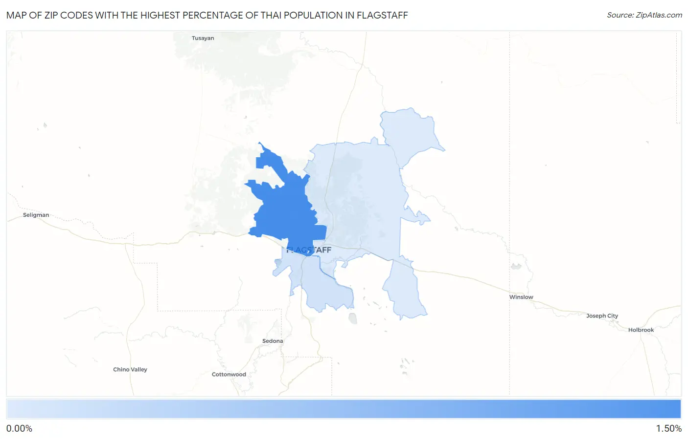 Zip Codes with the Highest Percentage of Thai Population in Flagstaff Map