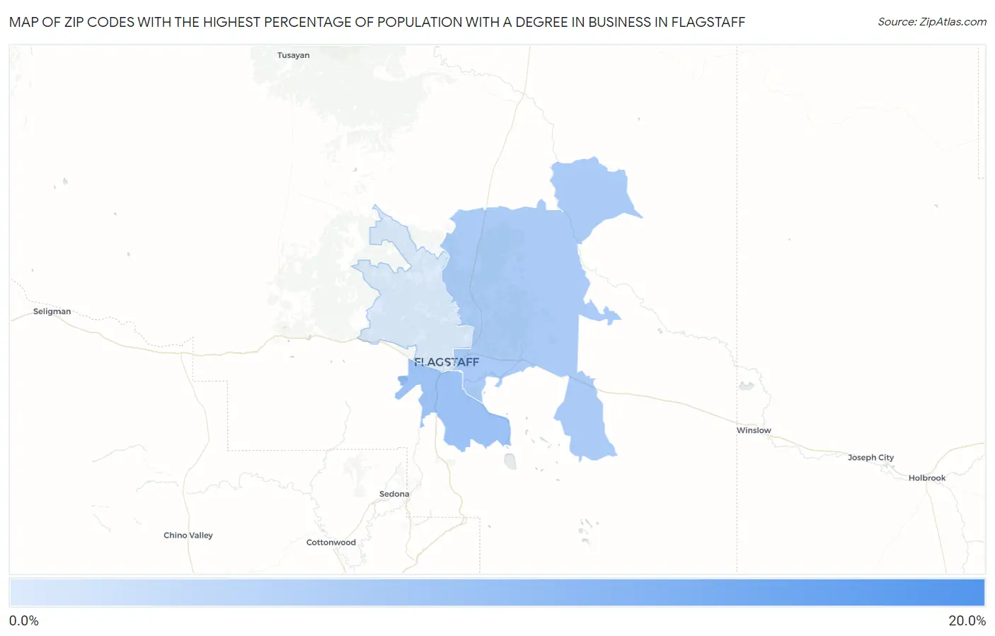 Zip Codes with the Highest Percentage of Population with a Degree in Business in Flagstaff Map