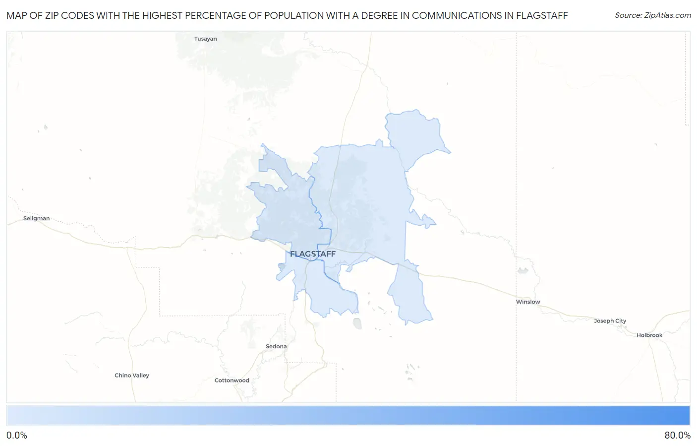 Zip Codes with the Highest Percentage of Population with a Degree in Communications in Flagstaff Map
