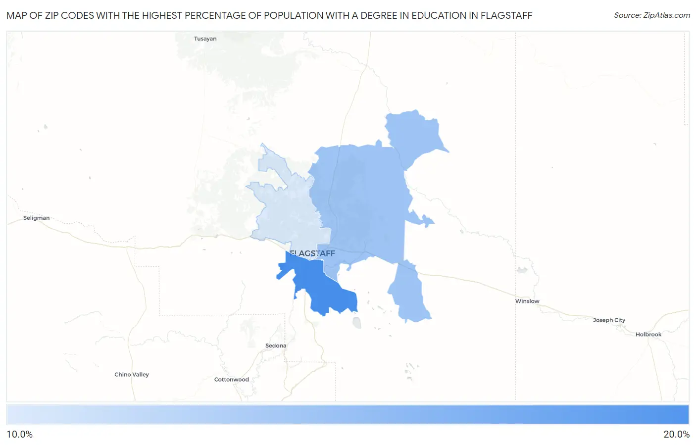 Zip Codes with the Highest Percentage of Population with a Degree in Education in Flagstaff Map