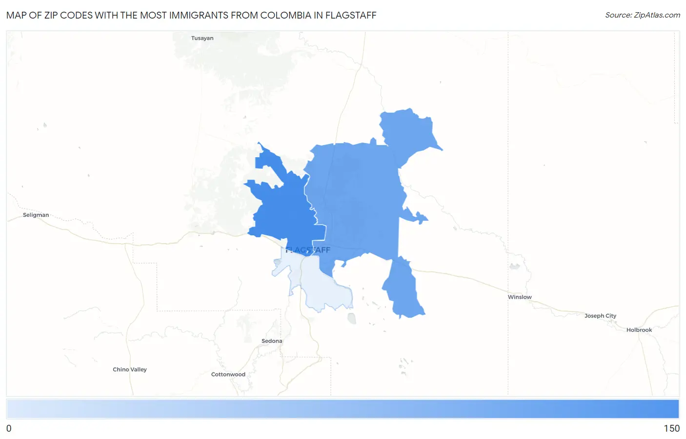 Zip Codes with the Most Immigrants from Colombia in Flagstaff Map