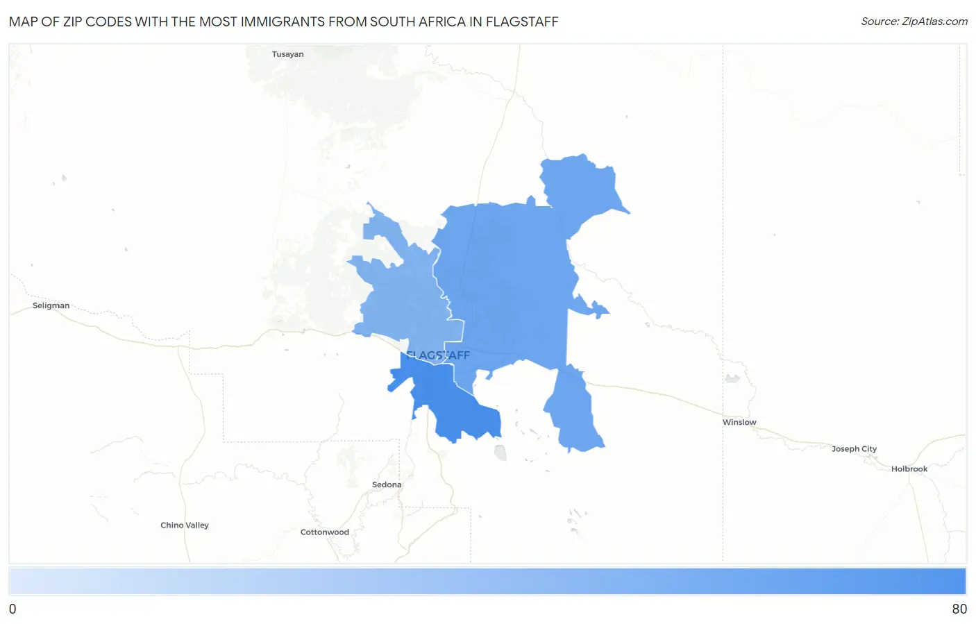 Zip Codes with the Most Immigrants from South Africa in Flagstaff Map
