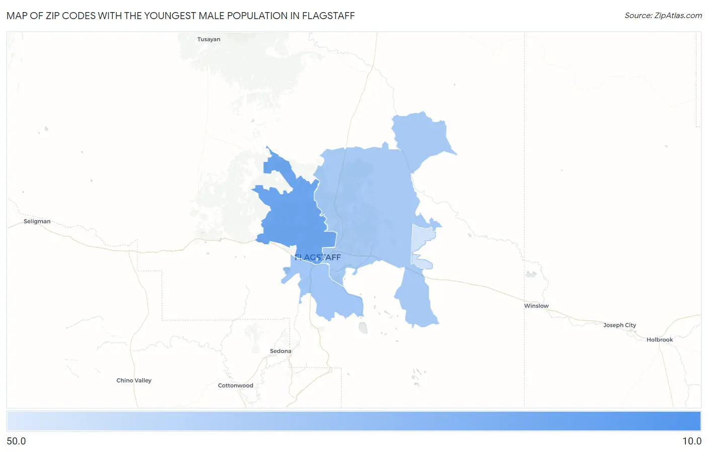 Zip Codes with the Youngest Male Population in Flagstaff Map