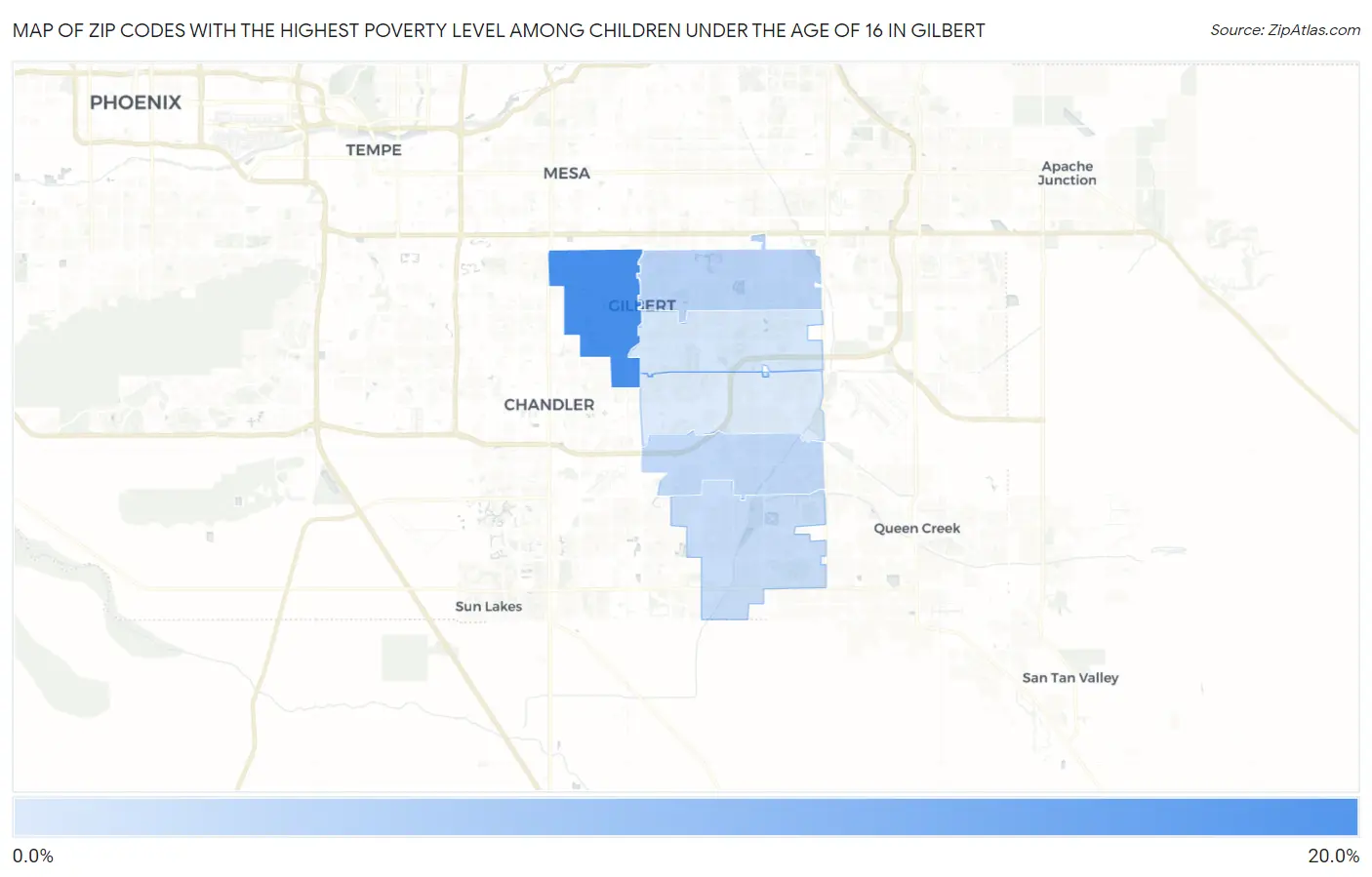 Zip Codes with the Highest Poverty Level Among Children Under the Age of 16 in Gilbert Map