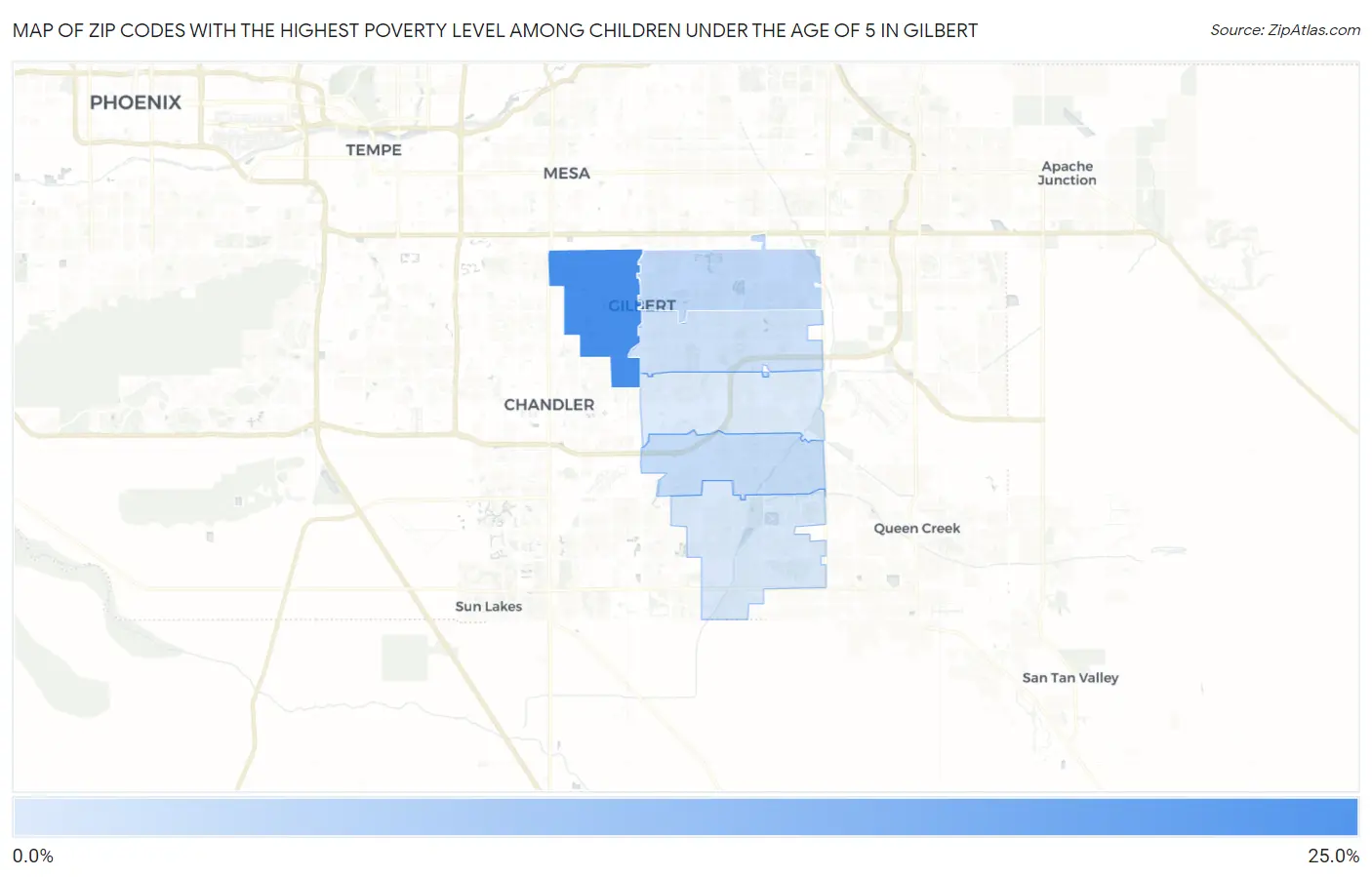 Zip Codes with the Highest Poverty Level Among Children Under the Age of 5 in Gilbert Map