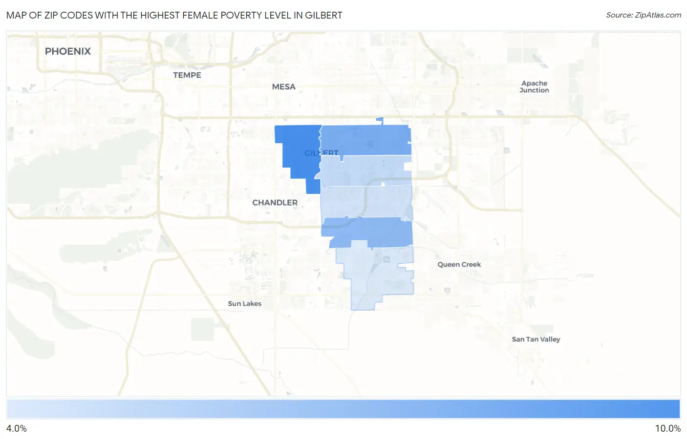 Zip Codes with the Highest Female Poverty Level in Gilbert Map