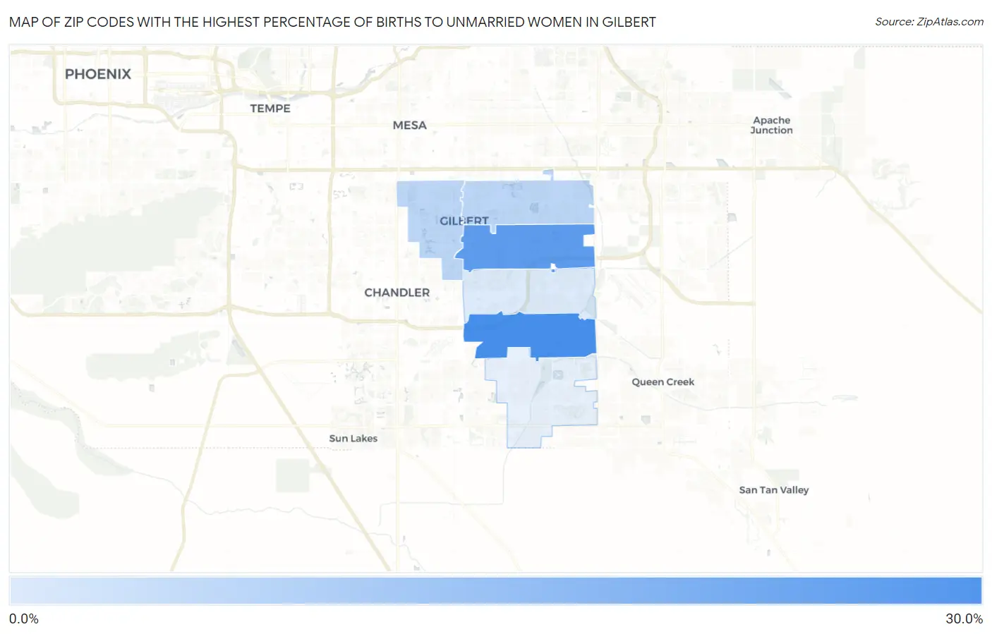 Zip Codes with the Highest Percentage of Births to Unmarried Women in Gilbert Map