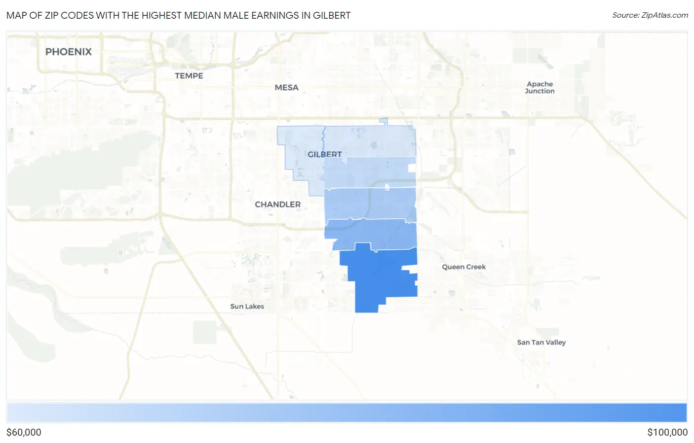 Zip Codes with the Highest Median Male Earnings in Gilbert Map