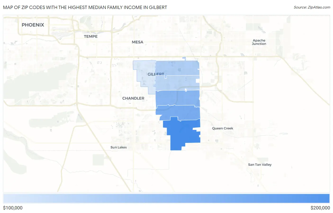 Zip Codes with the Highest Median Family Income in Gilbert Map