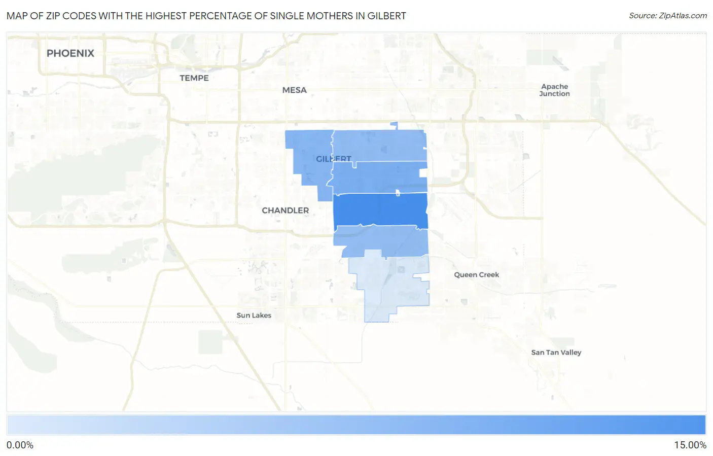 Zip Codes with the Highest Percentage of Single Mothers in Gilbert Map