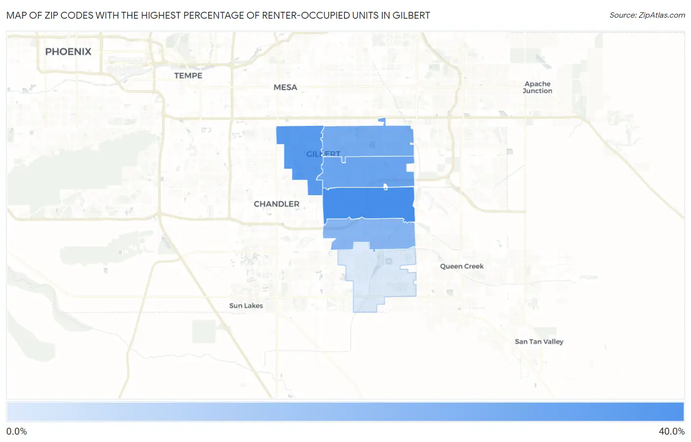 Zip Codes with the Highest Percentage of Renter-Occupied Units in Gilbert Map