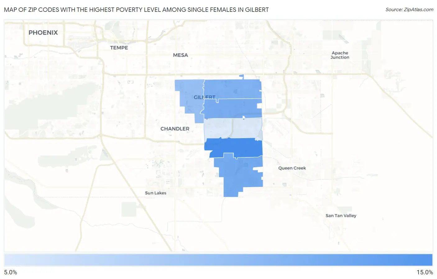Zip Codes with the Highest Poverty Level Among Single Females in Gilbert Map