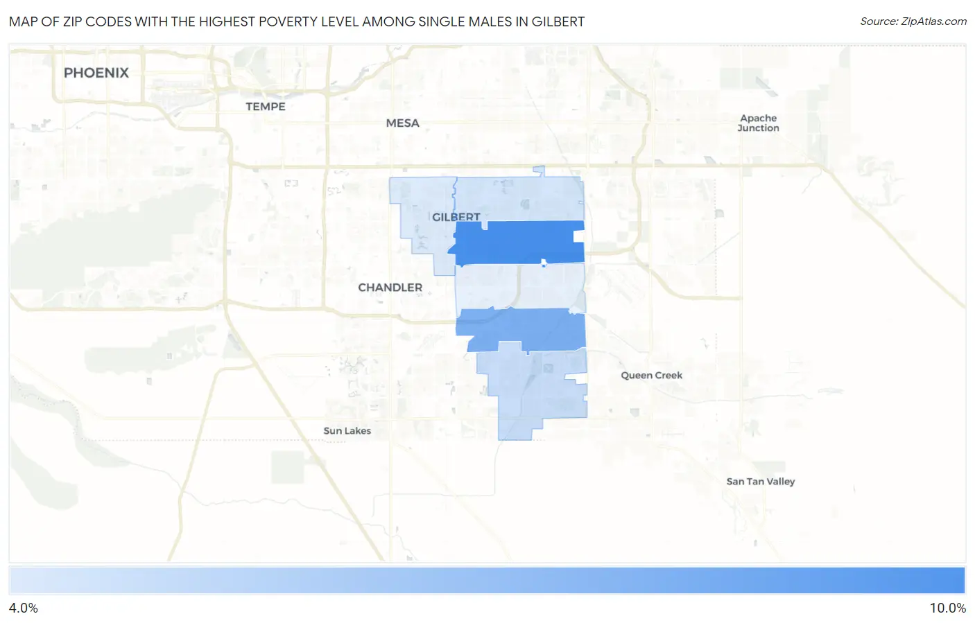 Zip Codes with the Highest Poverty Level Among Single Males in Gilbert Map