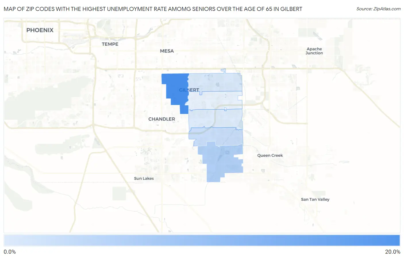 Zip Codes with the Highest Unemployment Rate Amomg Seniors Over the Age of 65 in Gilbert Map