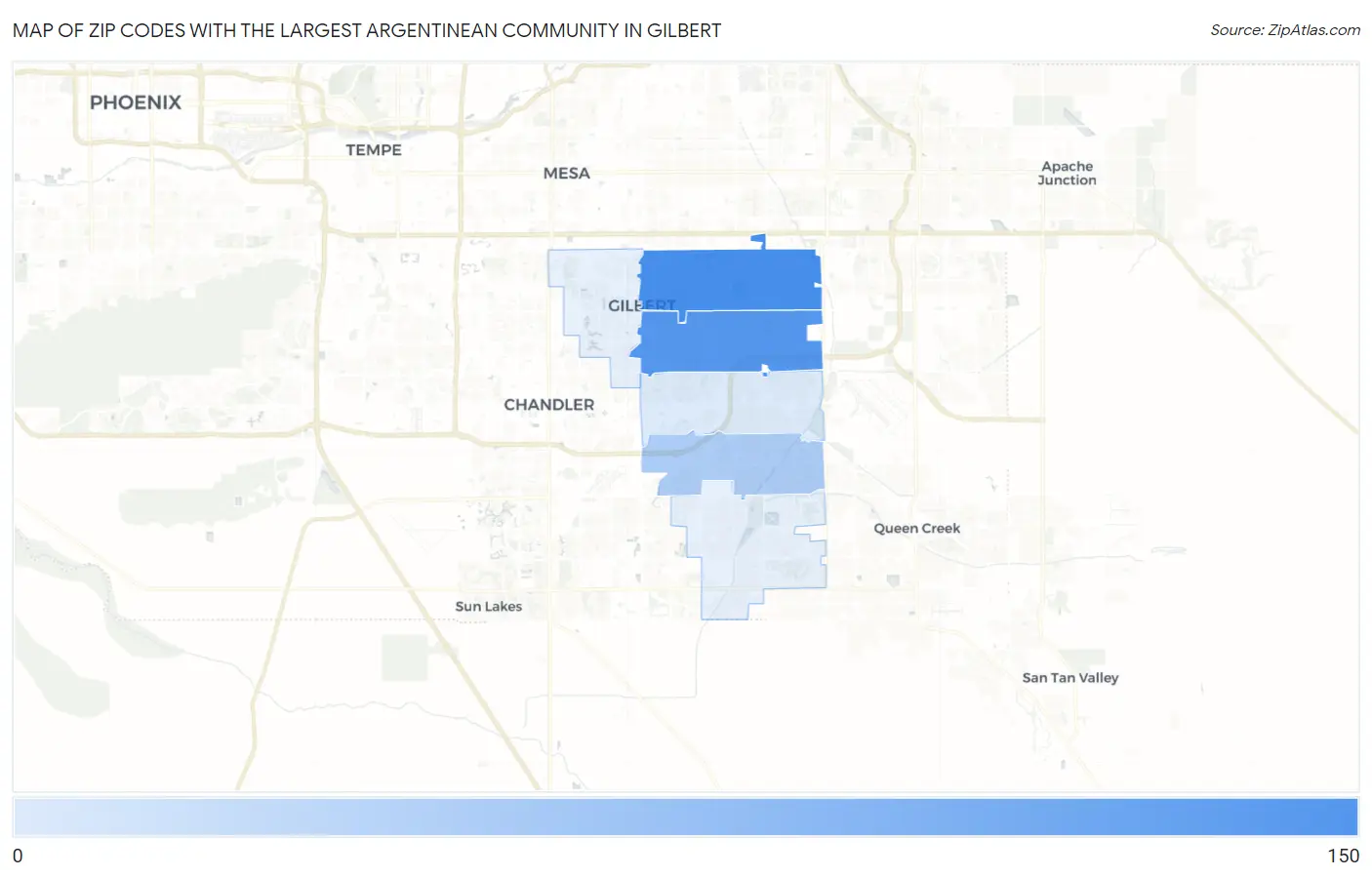 Zip Codes with the Largest Argentinean Community in Gilbert Map