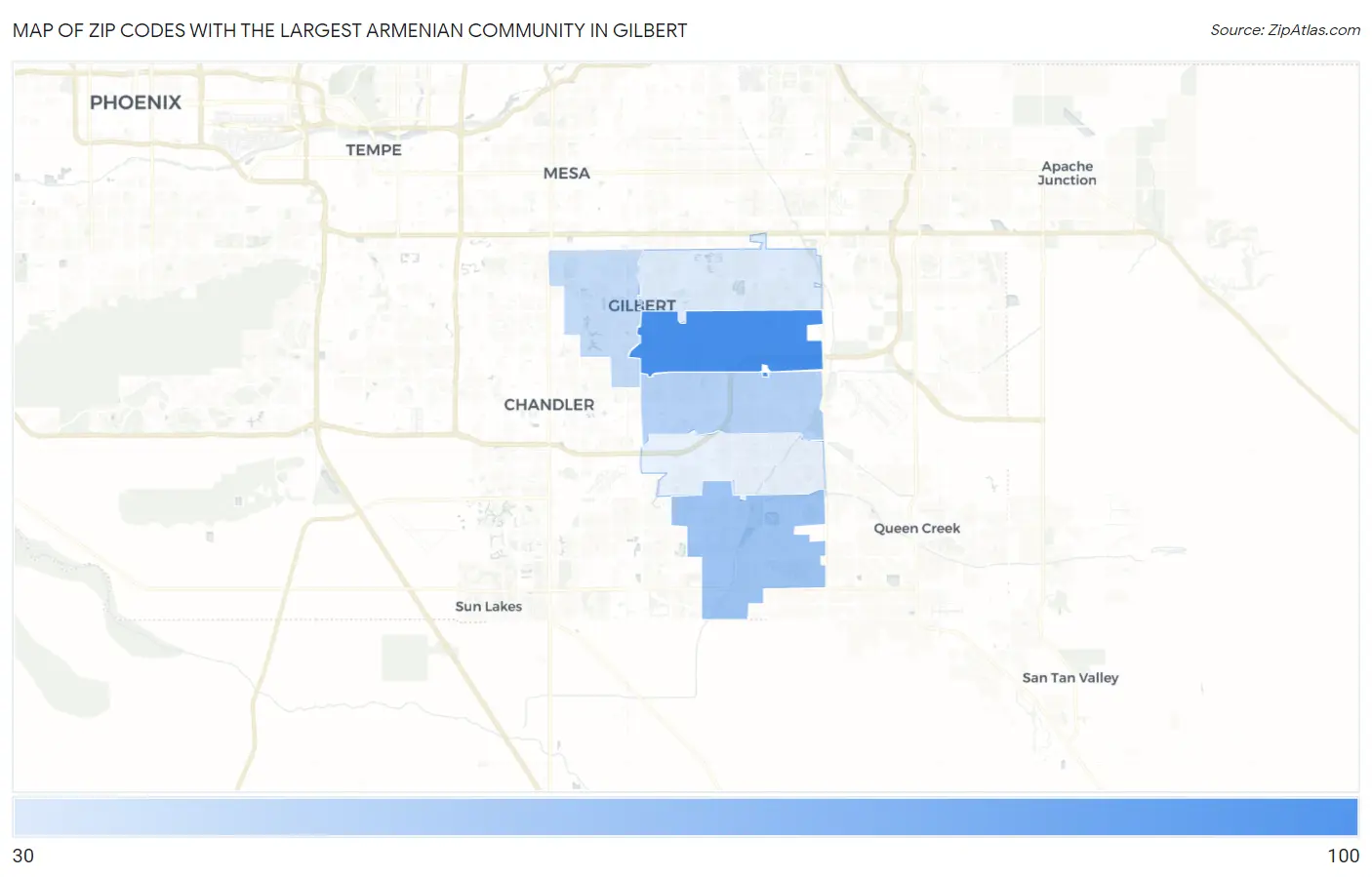 Zip Codes with the Largest Armenian Community in Gilbert Map