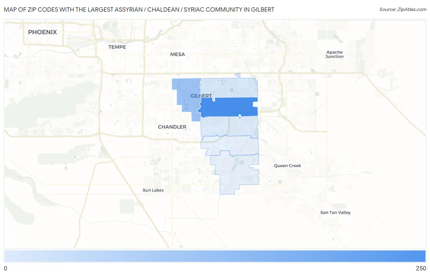 Zip Codes with the Largest Assyrian / Chaldean / Syriac Community in Gilbert Map