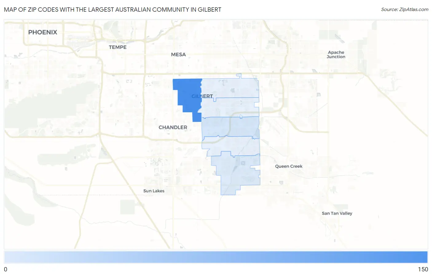 Zip Codes with the Largest Australian Community in Gilbert Map