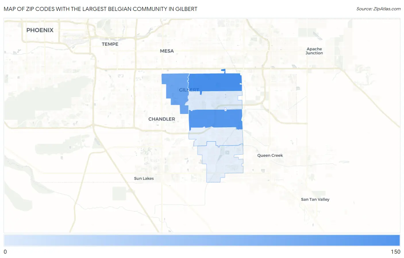 Zip Codes with the Largest Belgian Community in Gilbert Map