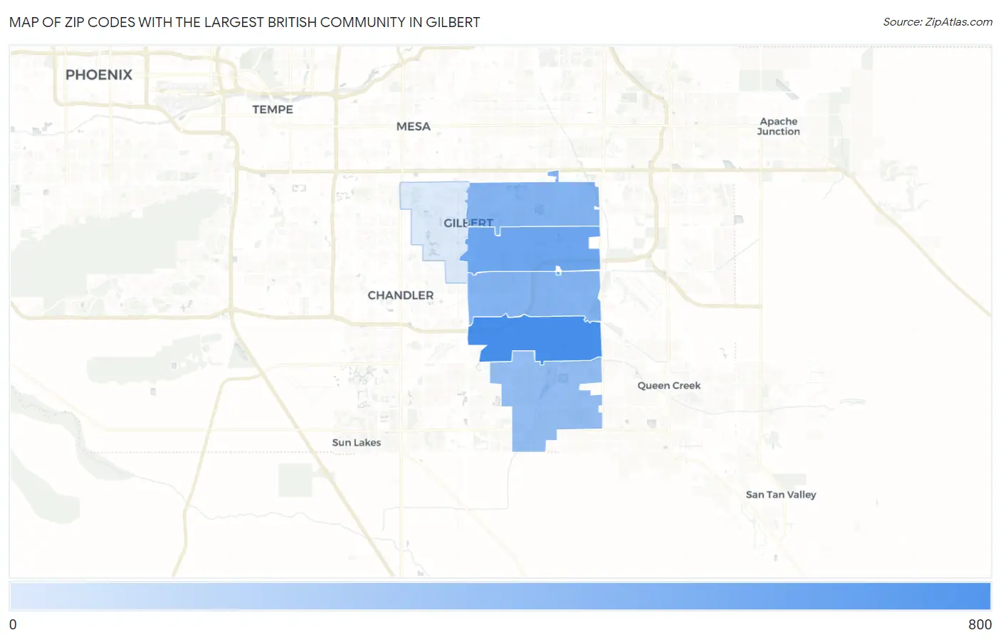 Zip Codes with the Largest British Community in Gilbert Map