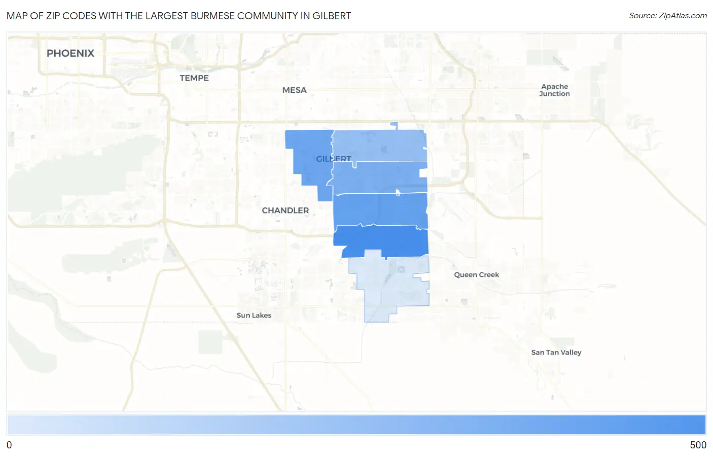 Zip Codes with the Largest Burmese Community in Gilbert Map