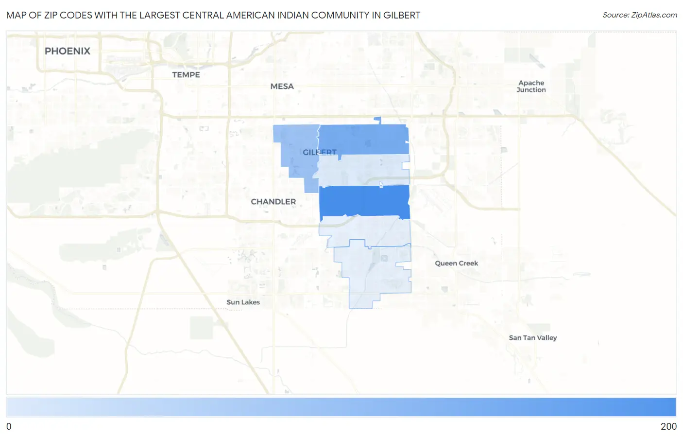 Zip Codes with the Largest Central American Indian Community in Gilbert Map