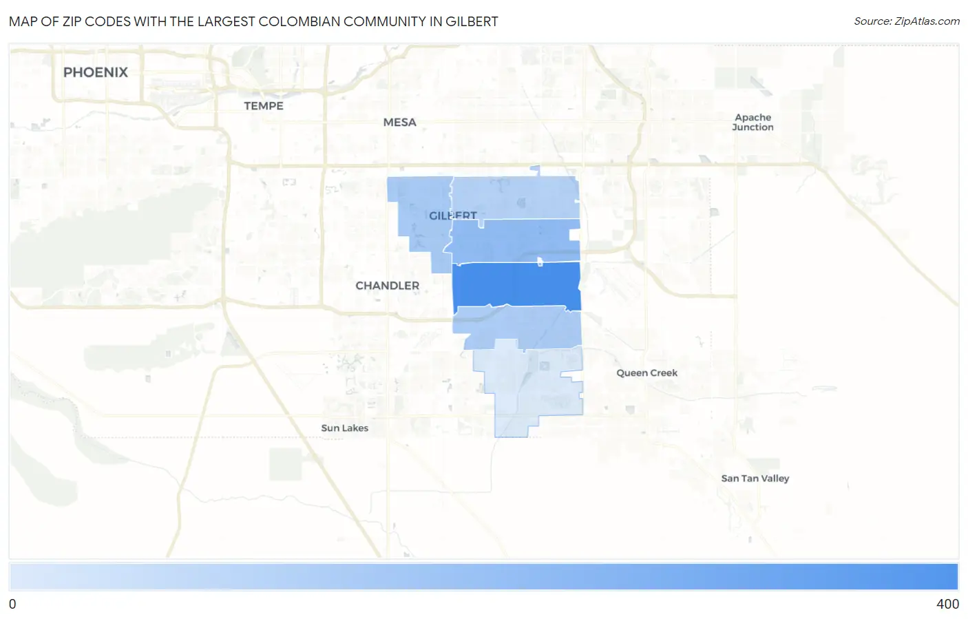 Zip Codes with the Largest Colombian Community in Gilbert Map
