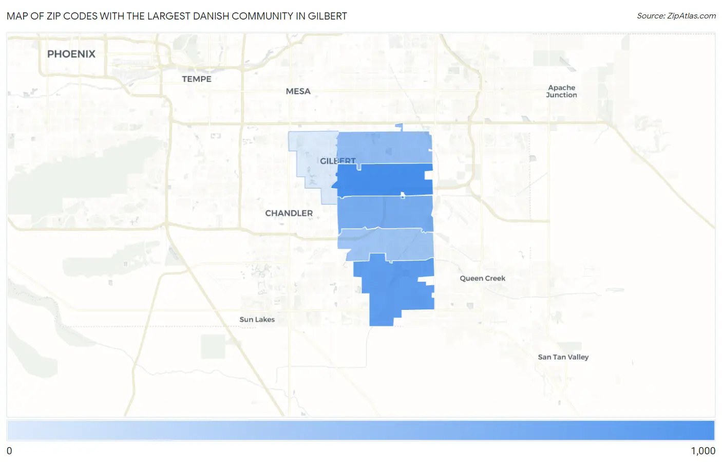 Zip Codes with the Largest Danish Community in Gilbert Map