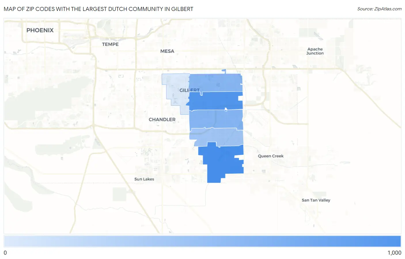 Zip Codes with the Largest Dutch Community in Gilbert Map