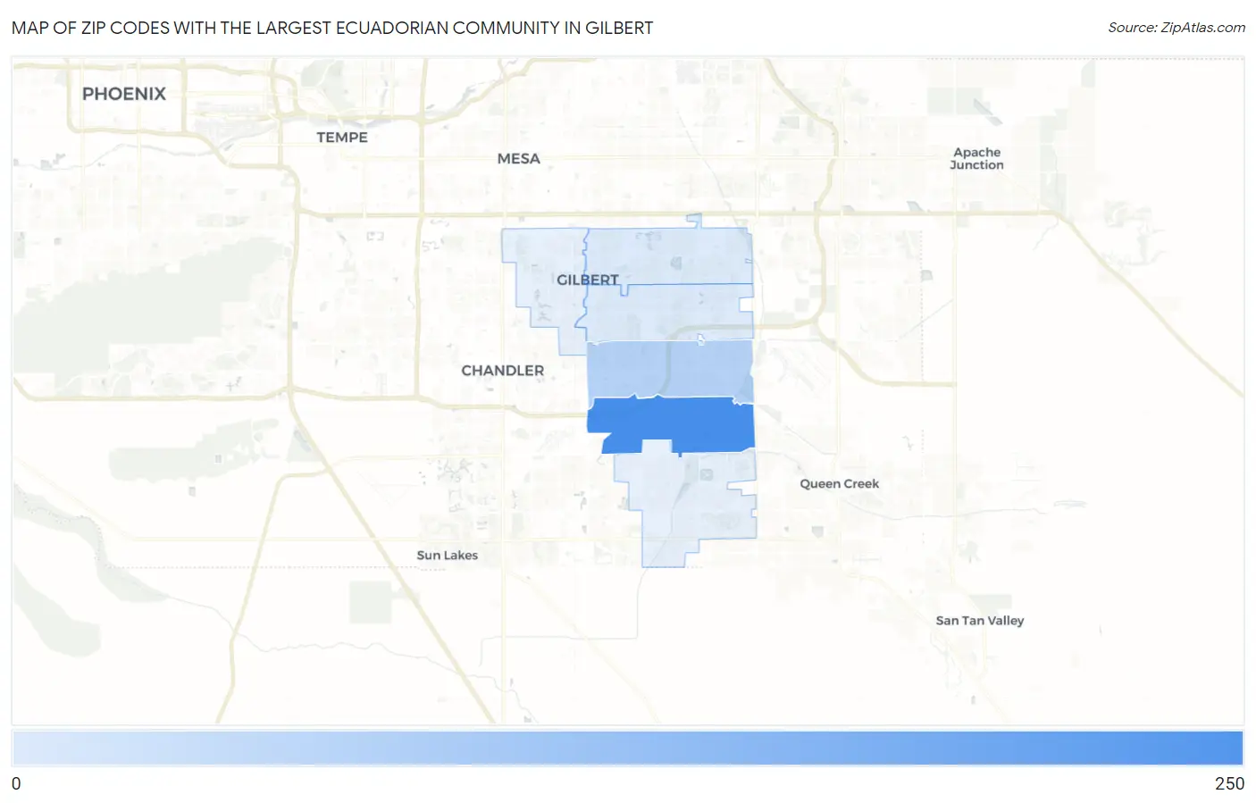 Zip Codes with the Largest Ecuadorian Community in Gilbert Map