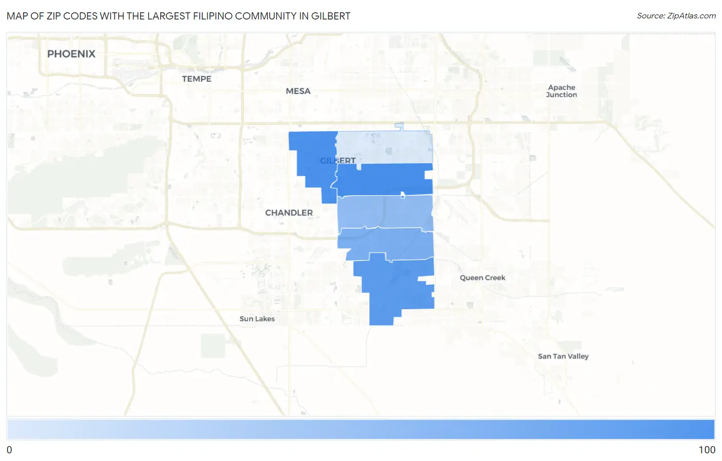 Zip Codes with the Largest Filipino Community in Gilbert Map