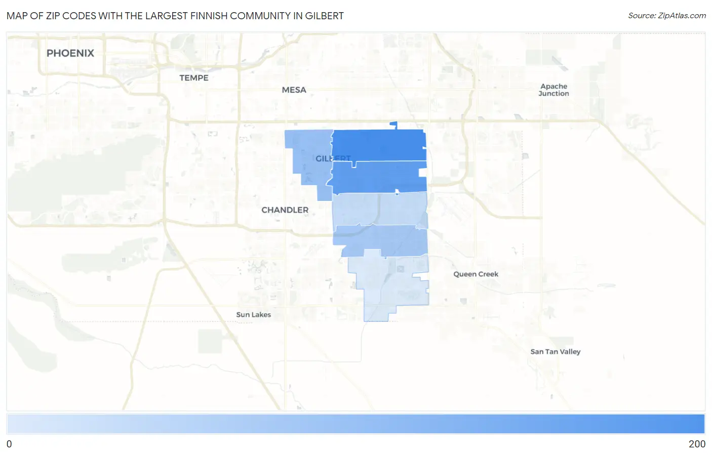 Zip Codes with the Largest Finnish Community in Gilbert Map