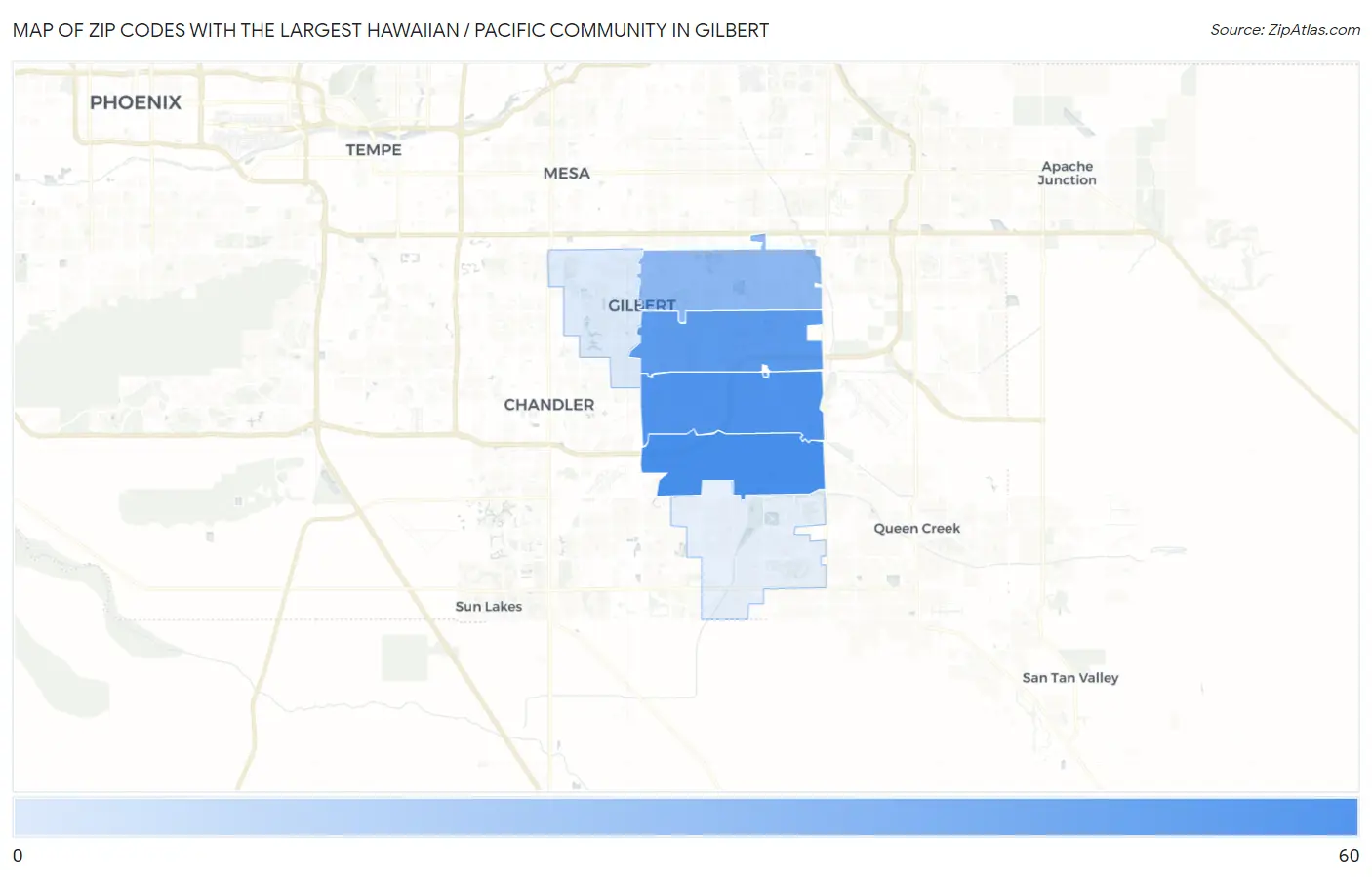 Zip Codes with the Largest Hawaiian / Pacific Community in Gilbert Map