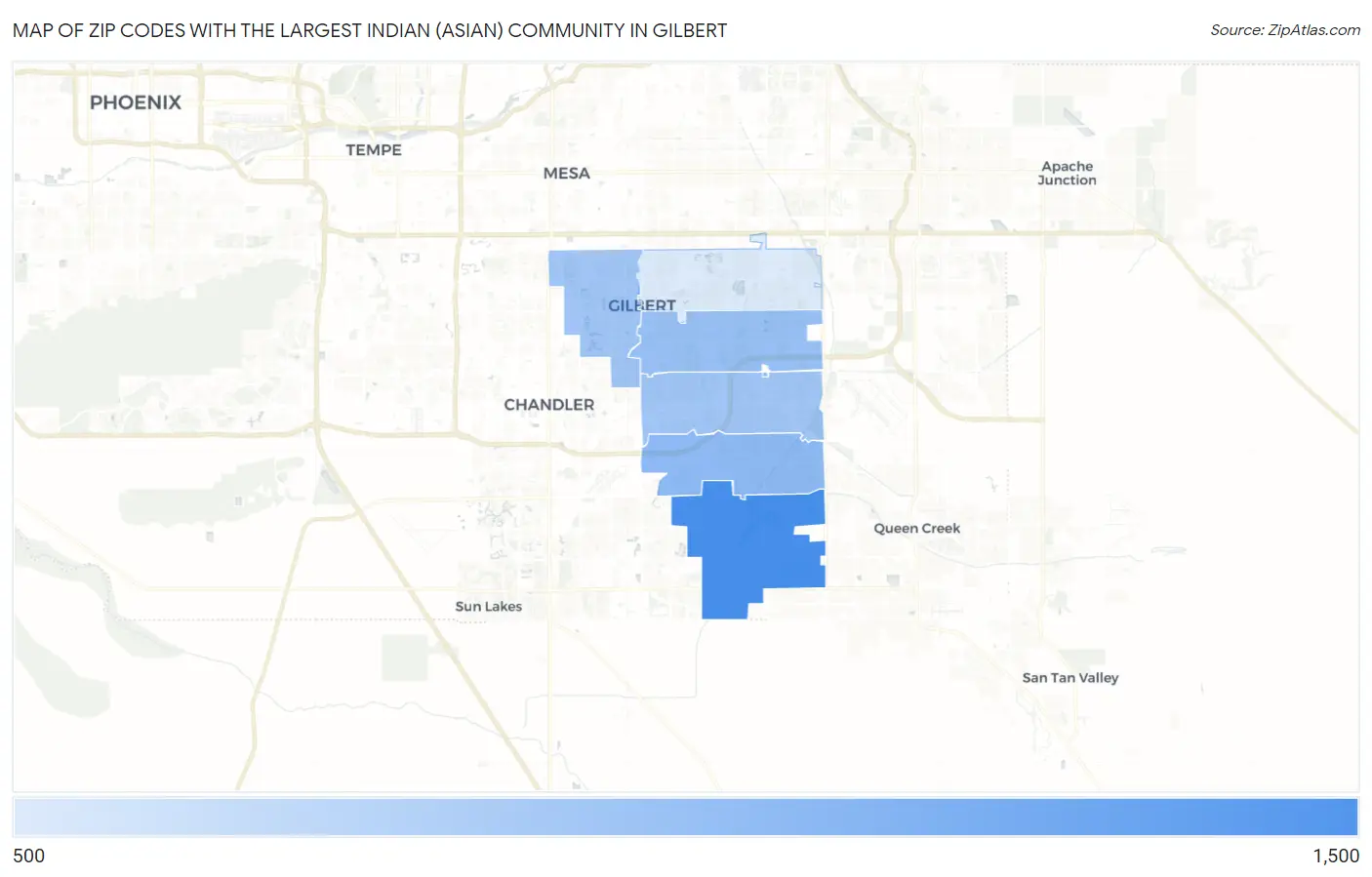 Zip Codes with the Largest Indian (Asian) Community in Gilbert Map