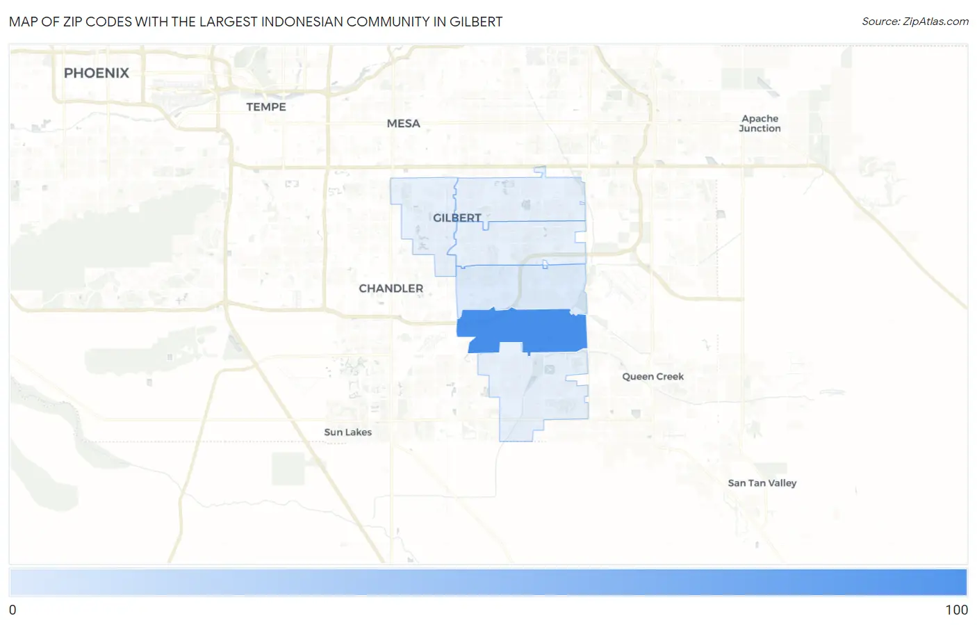 Zip Codes with the Largest Indonesian Community in Gilbert Map