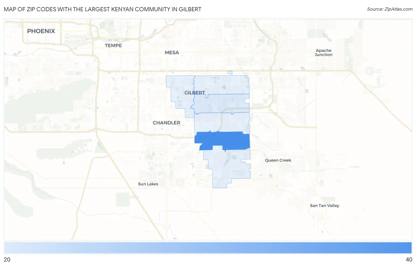 Zip Codes with the Largest Kenyan Community in Gilbert Map