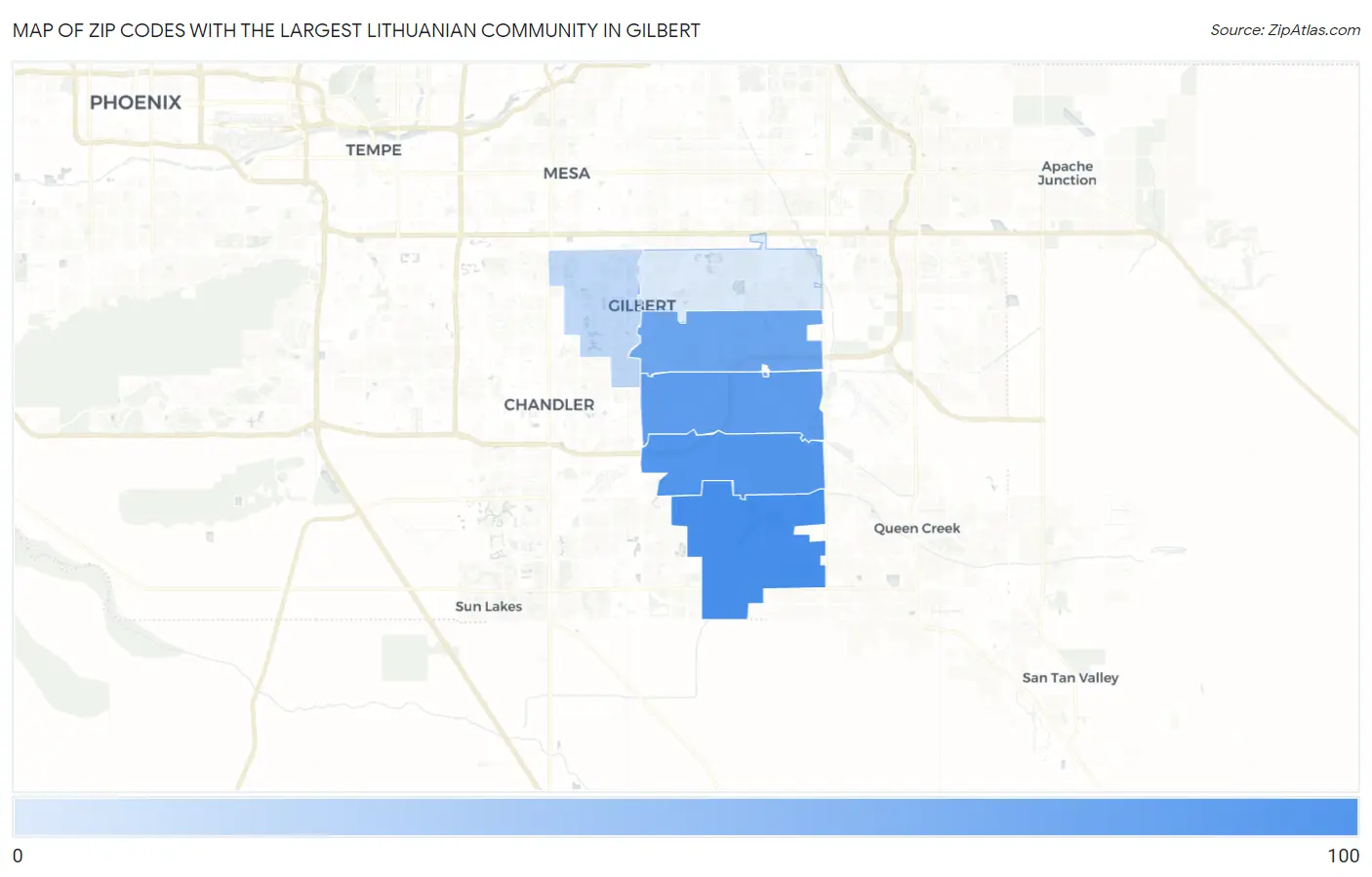 Zip Codes with the Largest Lithuanian Community in Gilbert Map