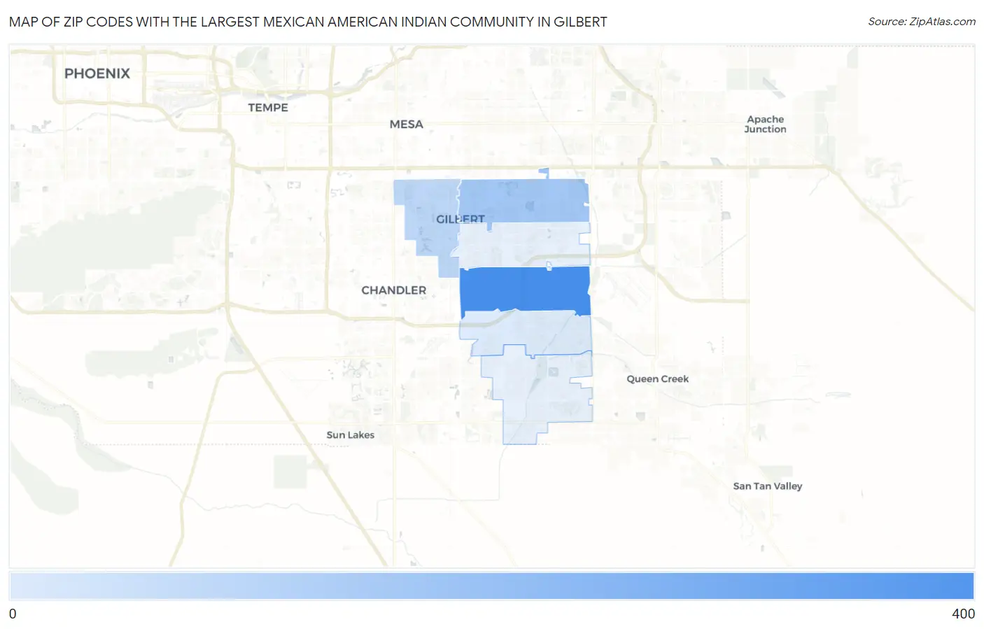 Zip Codes with the Largest Mexican American Indian Community in Gilbert Map
