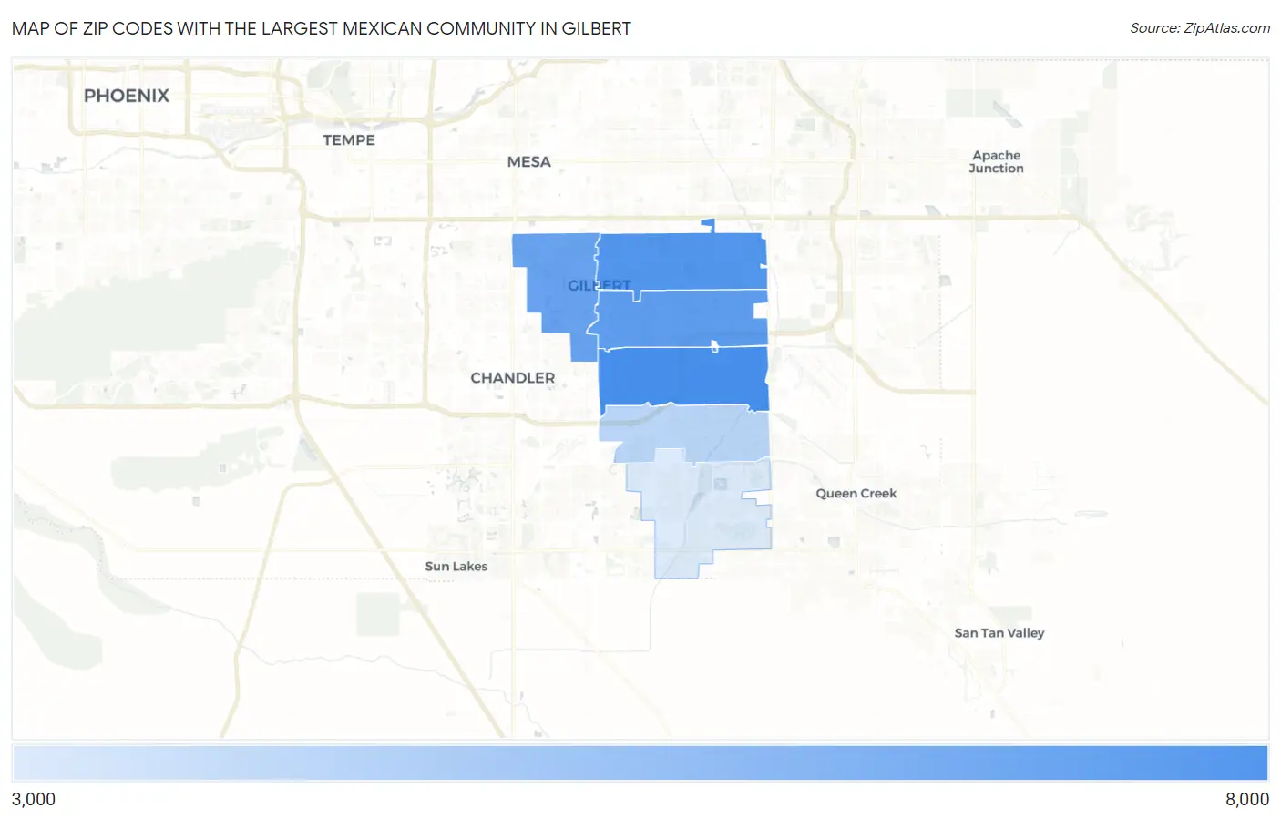 Zip Codes with the Largest Mexican Community in Gilbert Map
