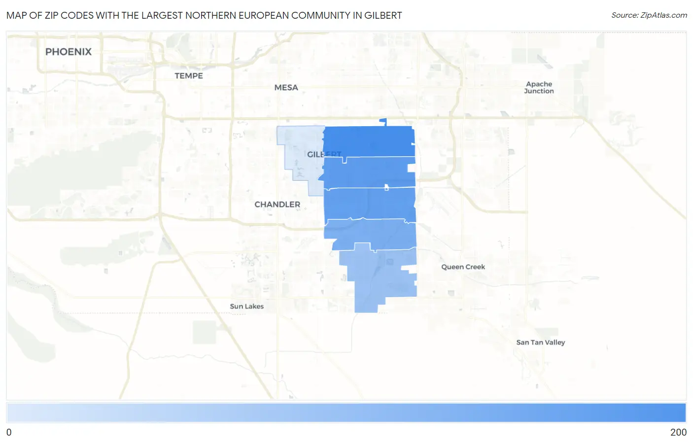 Zip Codes with the Largest Northern European Community in Gilbert Map