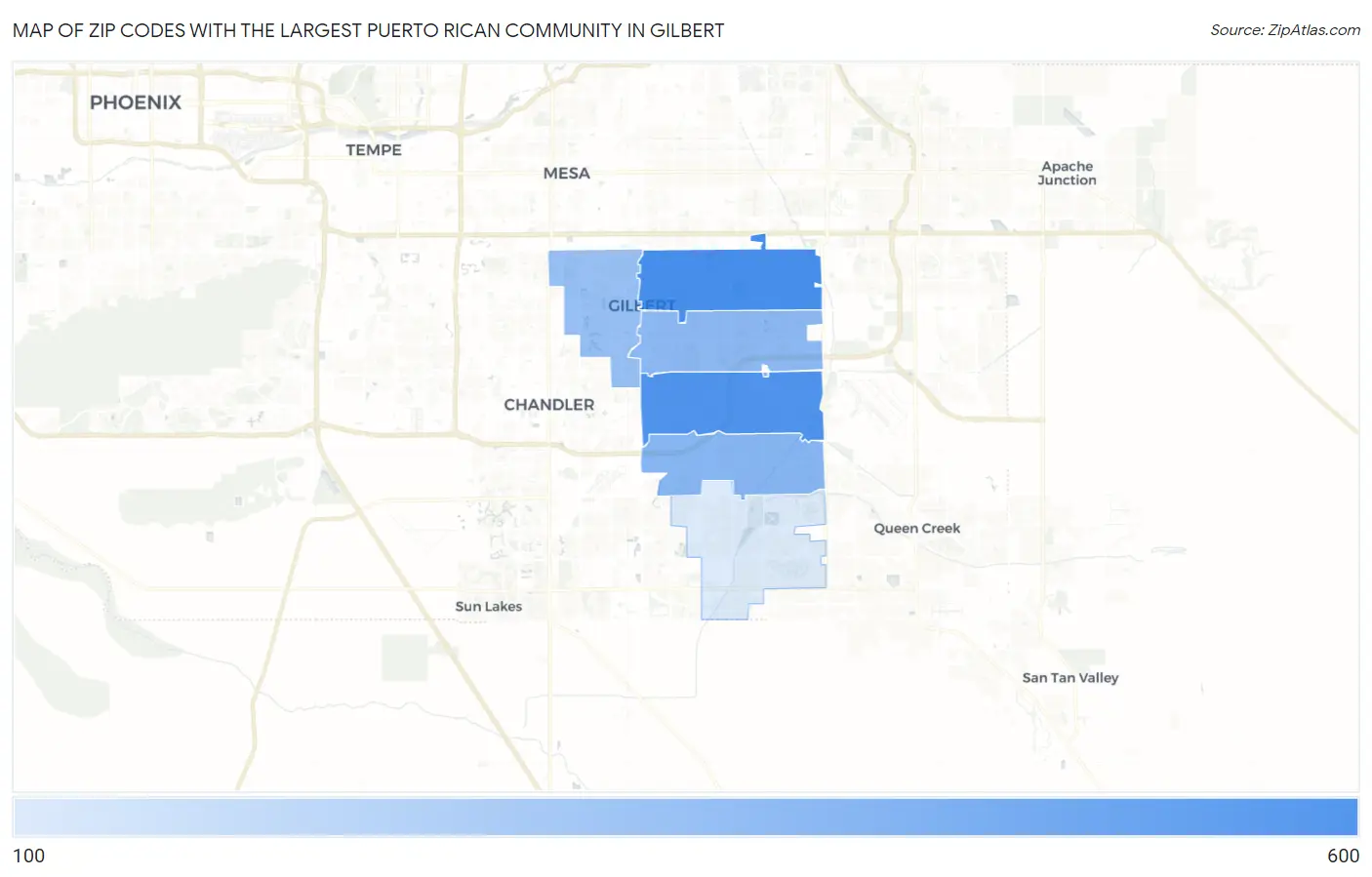 Zip Codes with the Largest Puerto Rican Community in Gilbert Map