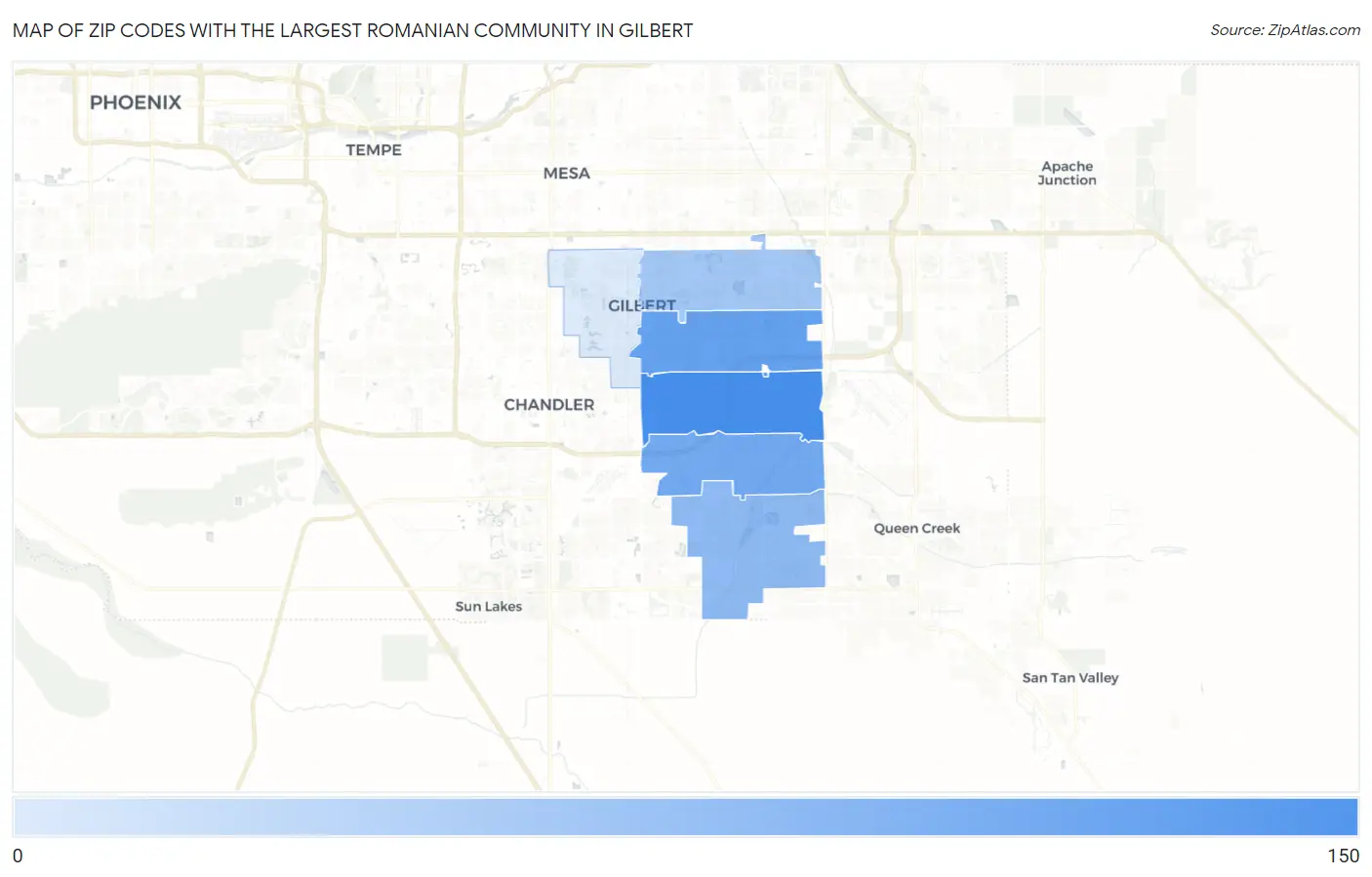 Zip Codes with the Largest Romanian Community in Gilbert Map